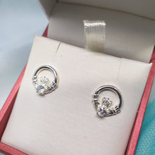 Claddagh Stud earrings with clear CZ