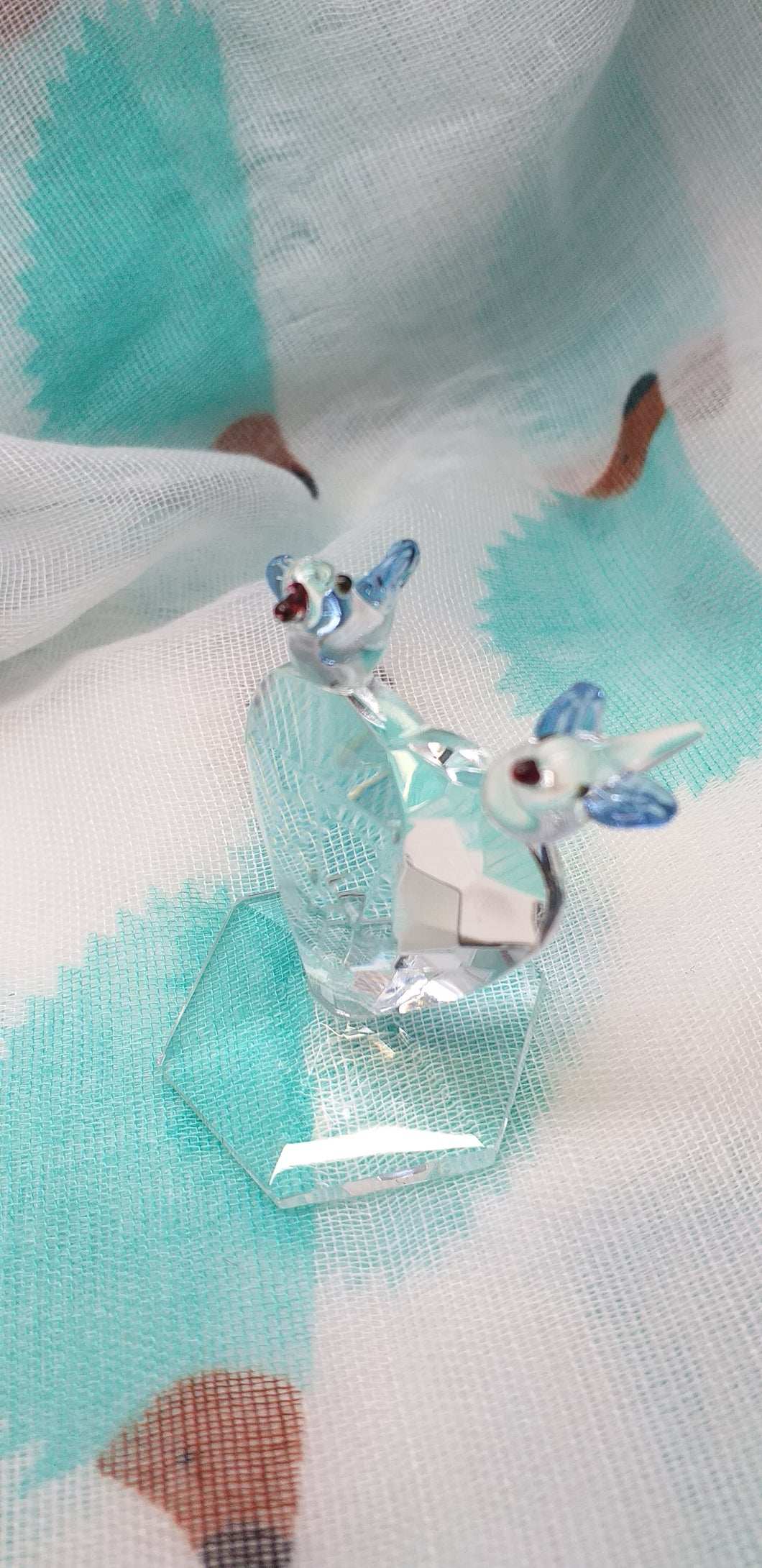 Crystal glass heart with birds